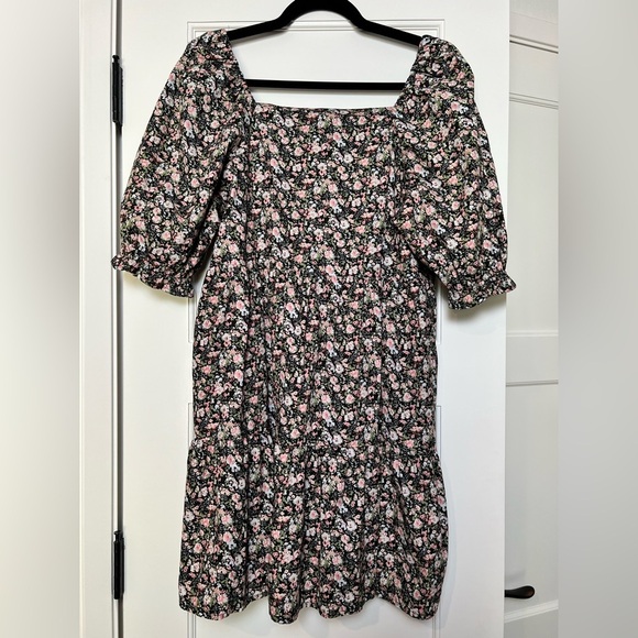 LEVI'S Black Floral Pouf Sleeve Square Neck Short Dress (Small) - Picture 3 of 5